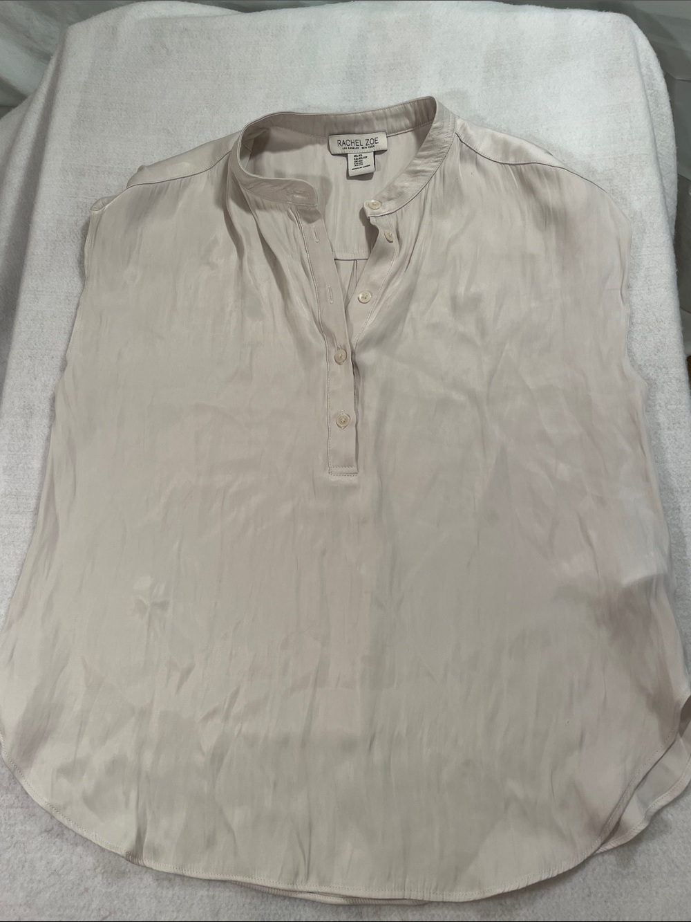 Rachel Zoe Pale Beige Silky Texture Henley Shell
